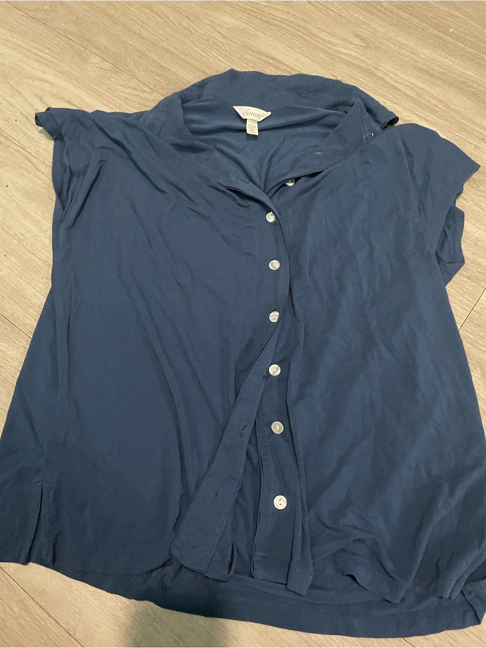 Soma Navy Button-Front Cap Sleeve Top
